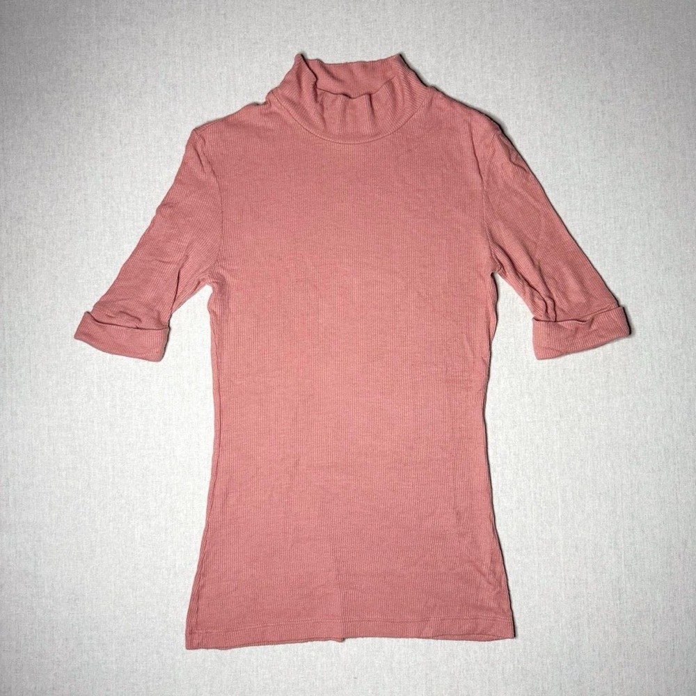 Size S American Apparel pink ribbed mock neck short sleeve top